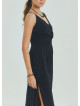 V Neck Double Breasted Black Long Dress 4560